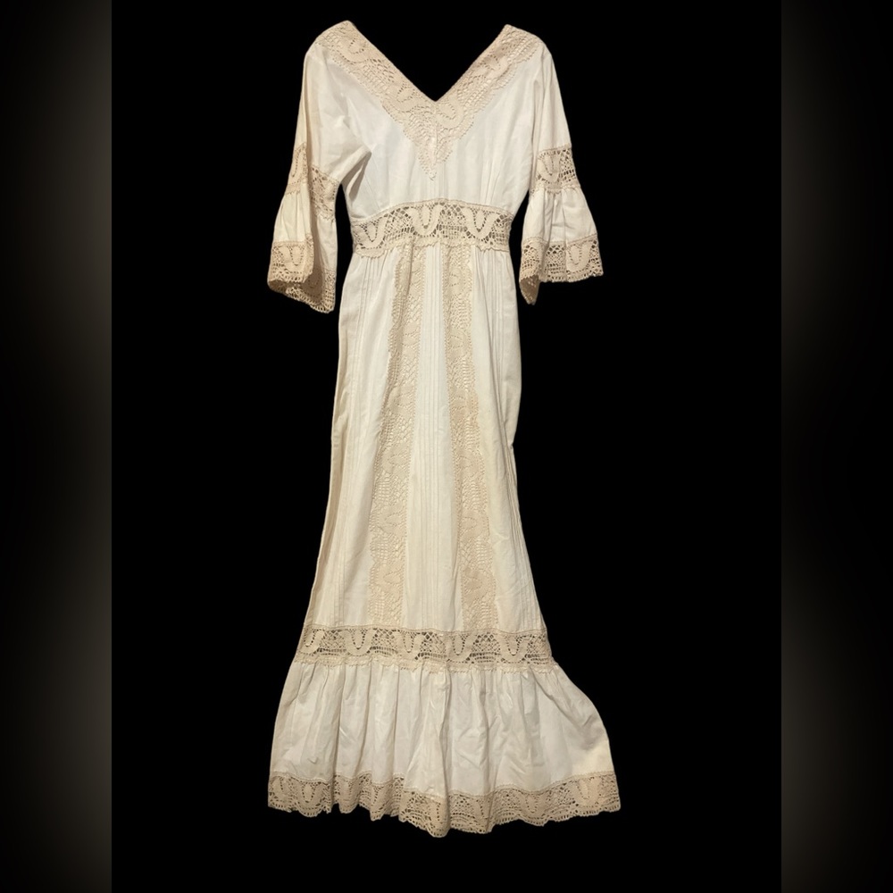 1970’s cotton  crochet lace  maxi dress.